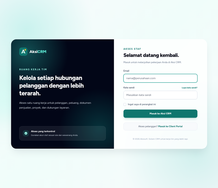 Layar akses Aksi CRM